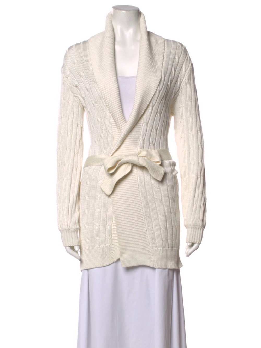 Ralph Lauren Shawl Neck Wrap Cable Knit Cardigan Ivory Size Small